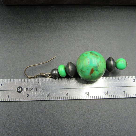 Sterling Silver Large Green Stone Dangle Earrings - Picture 4 of 5